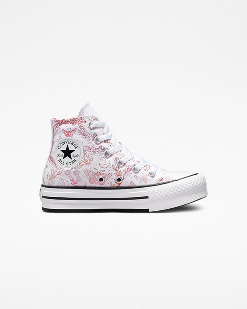 Dívčí Boty Na Platformy Converse Chuck Taylor All Star EVA Lift Butterfly Shine Vysoké Bílé Růžové Černé | CZ FXCP20